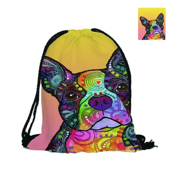 

3D Printing Drawstring Bag Boston Terrier Series Dog Printed Two Sided Backpack Lovely dogs Bags For School Girl Boy