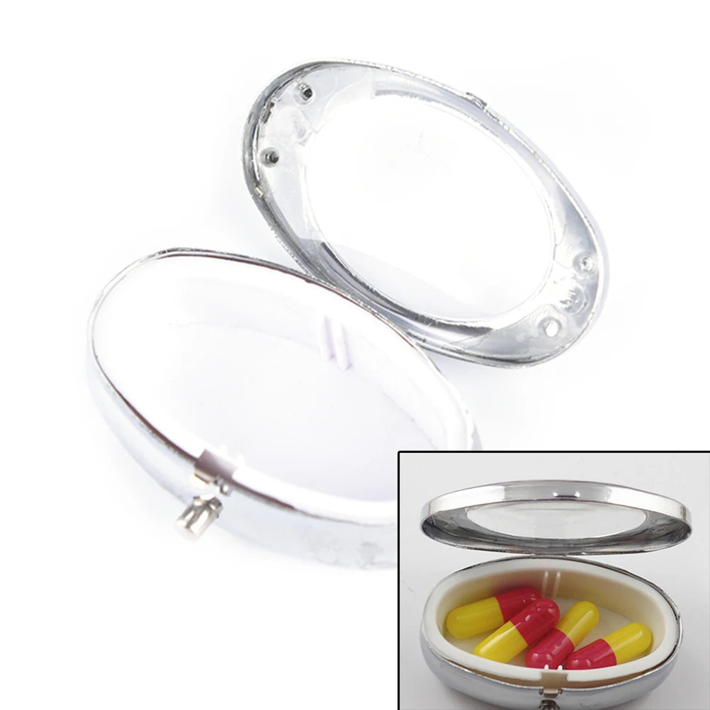 Портативный Серебряный металлический круглый прозрачный чехол для таблеток, медицинский Органайзер, контейнер для таблеток, чехол для хранения таблеток, 1 шт