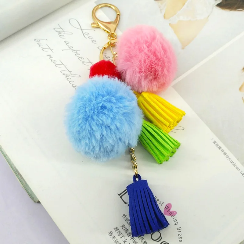 New 5Pcs 5Color Puff Ball KeyChains Cute Key Chains Kids Womens