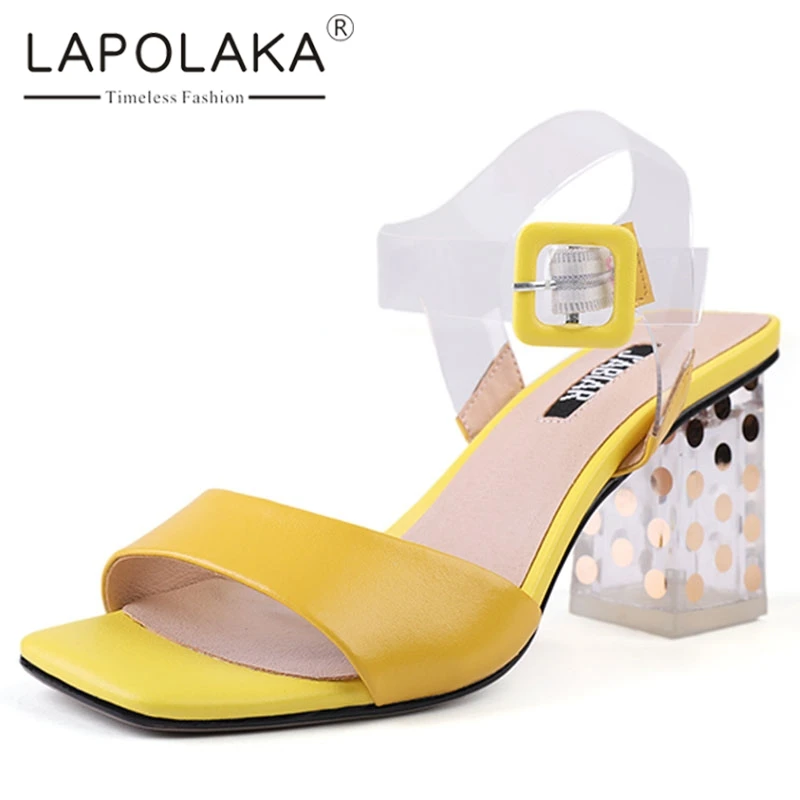 

Lapolaka Fashion Genuine Leather Ankle Strap Hoof Heels Hot Sale Casual Summer Sandals Big Size 33-43 Shoes Woman