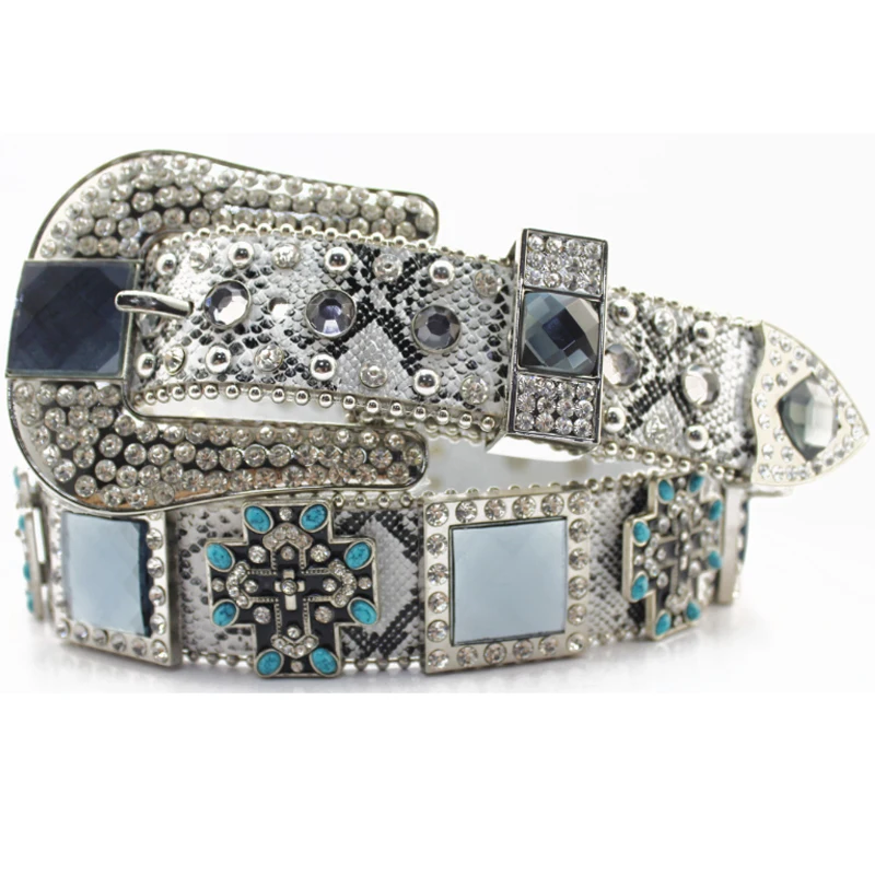 Women's Bling Belt Western Turquoise Crystal Cross Rhinestone Belt