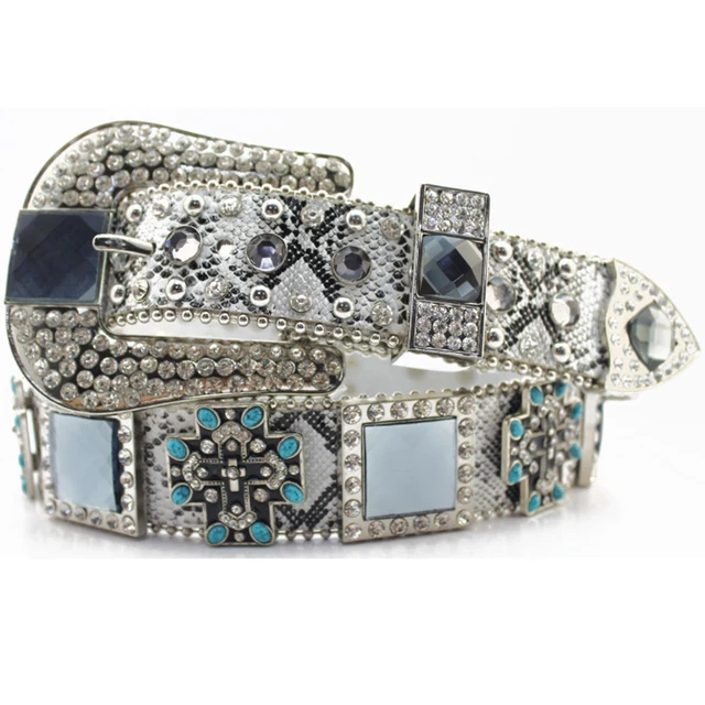 Women's Bling Belt Western Turquoise Crystal Cross Rhinestone Belt