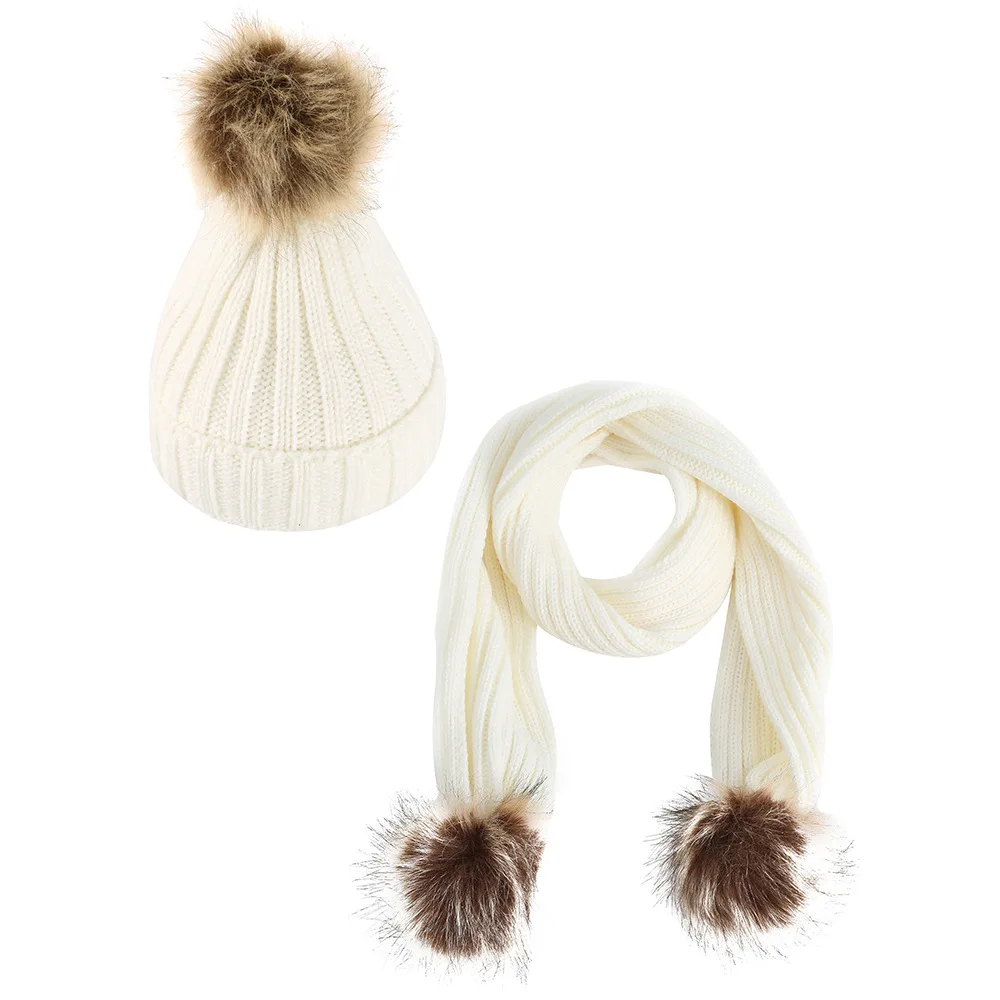 Детская Вертикальная шапка шарф Детские теплые зимние шапки толстые плюс бархатная шапка и шарф набор для девочек мальчиков мех помпон