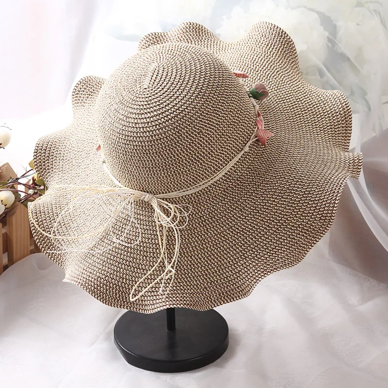 Новая летняя Корейская женская Солнцезащитная соломенная Солнцезащитная шляпа для путешествий на открытом воздухе цветок из складок оболочка венок пляжная Солнцезащитная шляпа шапки
