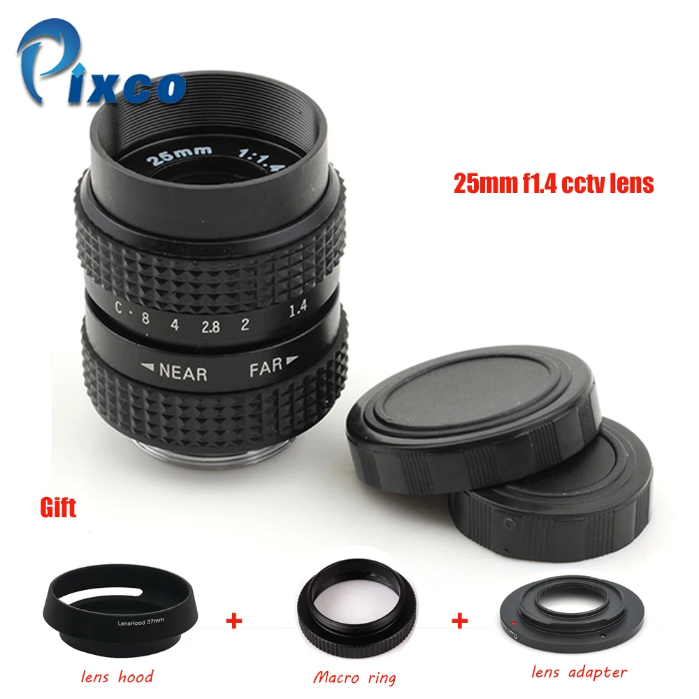 Pixco 25 мм f/1,4 CC ТВ Объектив+ бленда+ макрокольцо+ C крепление к адаптеру камеры для Nikon1 M4/3/для Pentax Q Nex для Fuji fx
