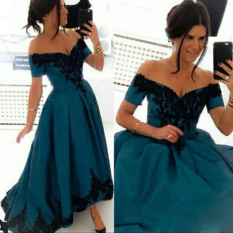 Hi Lo элегантное 2016 отвесное платье vestido de festa Robe De Soiree Черная аппликация кружева