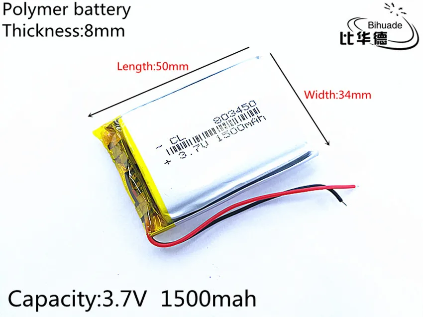 Литиевая батарея 3,7 V 1500 мА/ч, 803450 литиево-полимерный lipo Перезаряжаемые Батарея литиевые ячейки