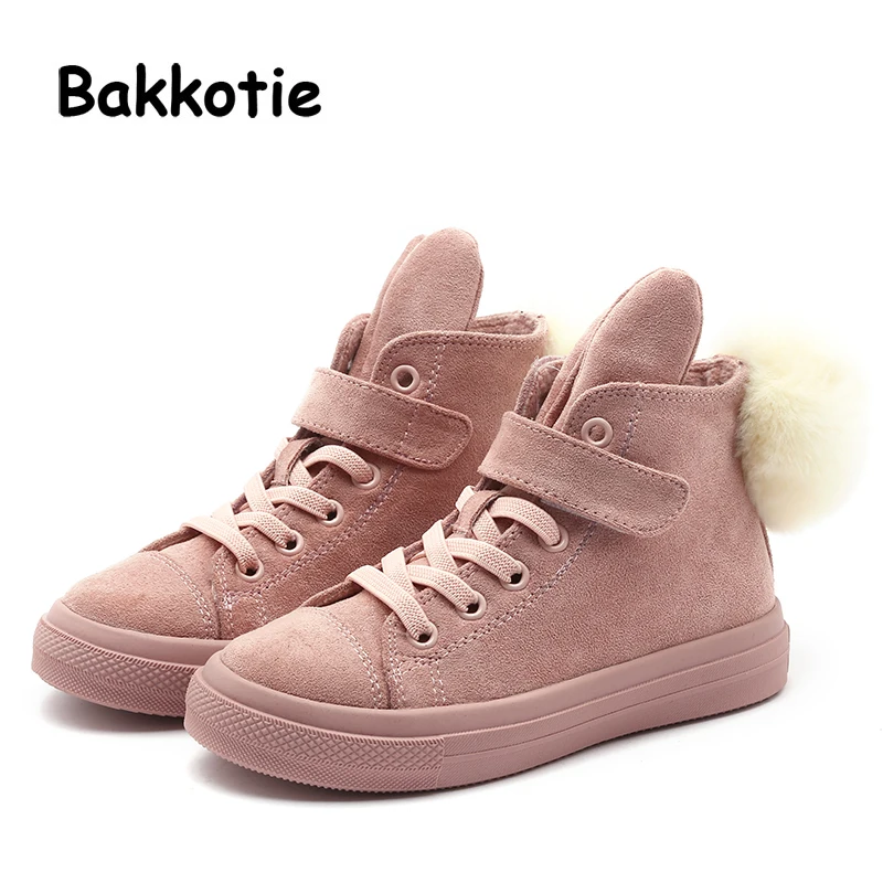 

Bakkotie 2018 Winter Fashion Children Pu Leather Shoes Baby Girl Warm Shoes Ankle Black Bunny Sport Shoe Kid Brand High Sneakers