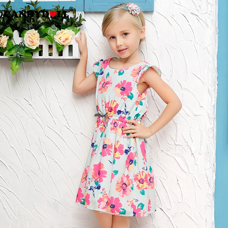 Candydoll Girls Dresses Children Girls Floral Print Dress Petal Sleeve ...