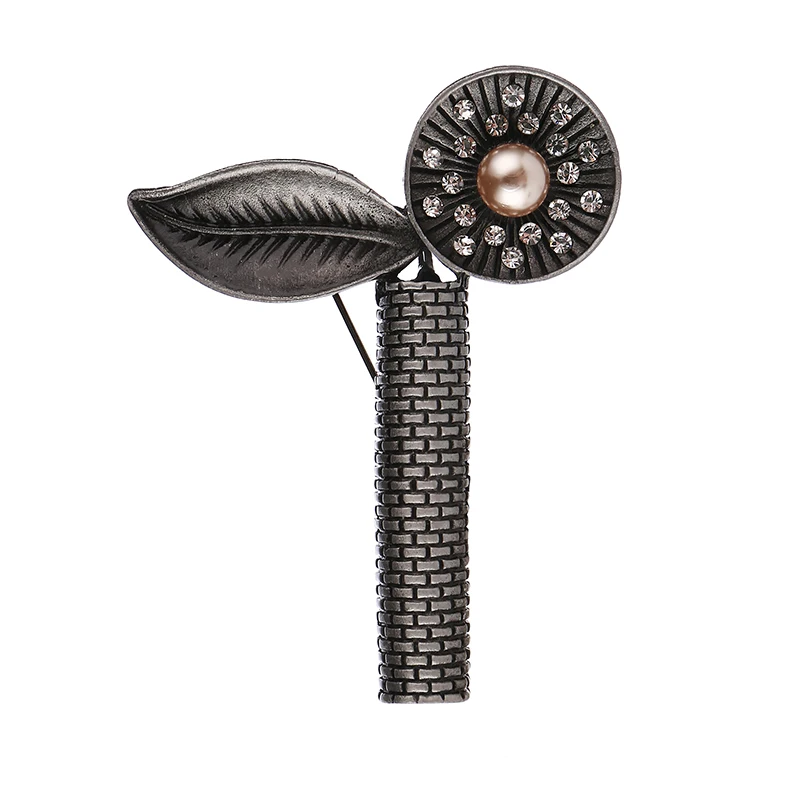 

Creative Brooch Pins Leaf Brooches for Women Ancient Silver Rhinestone Crystal Pearl Brooch Safety Pin Dress Jewelry Decoration
