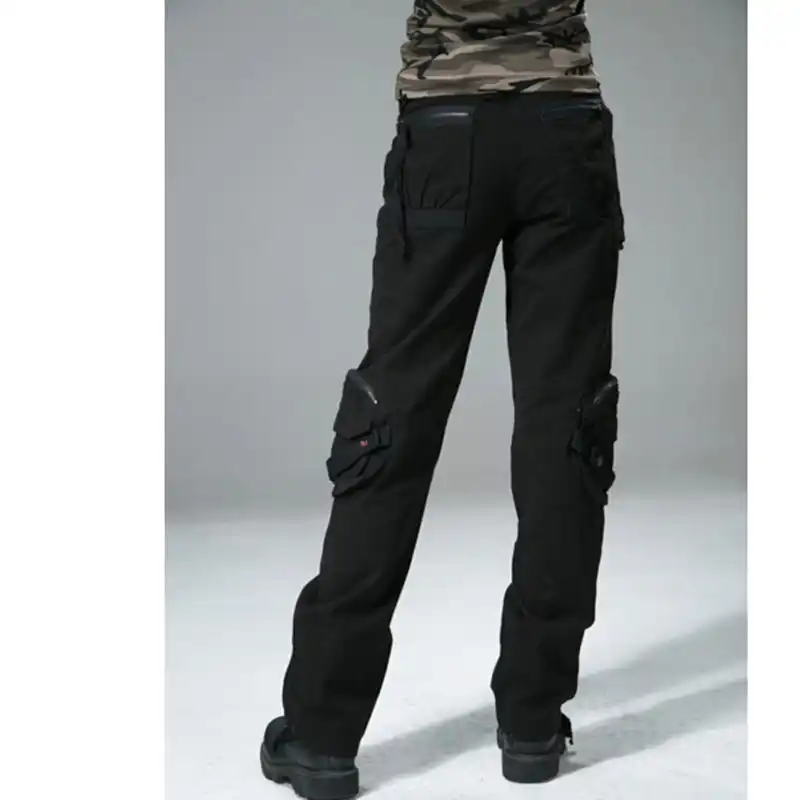 womens black straight leg cargo pants