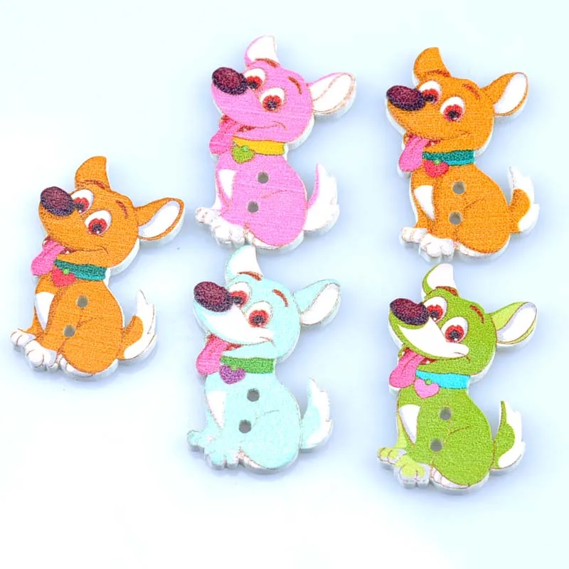 

50pcs 17x28mm Mixed Dog Painted Wooden decorative Buttons For Sewing Scrapbooking Crafts MT1546