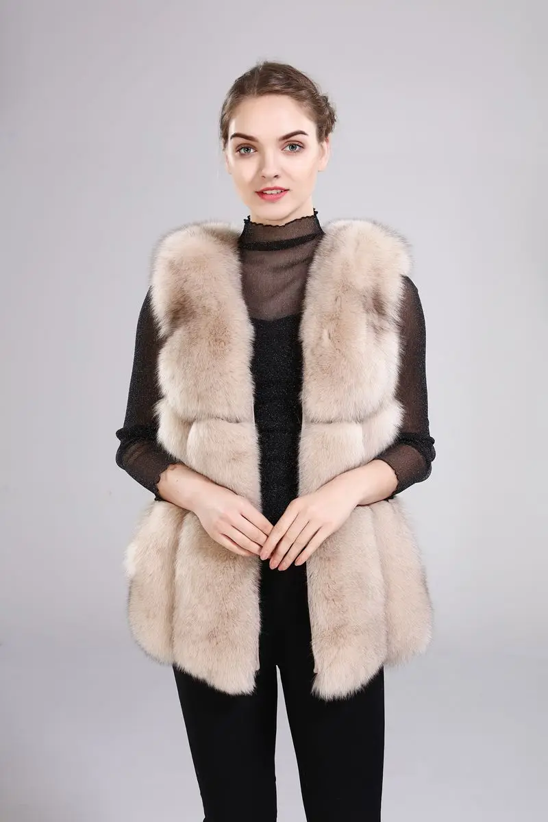 Cheap New arrival lady natural fox fur vest real fur waistcoat thick warm fashion medium long jacket 23