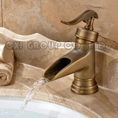 ФОТО Free Shipping Antique Brass Mixer Tap Bathroom  Waterfall Faucet Single Hole Antique Faucet Basin Mixer torneira para banheiro