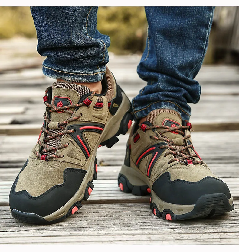 

Autumn Winter Patchwork Hiking Shoes Adult Sneakers For Men Outdoor Safety Wear-Resisting Walking Cow Suede Footwear Sport Shoes