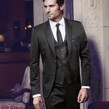 Индивидуальный заказ две кнопки Черный Жених Смокинги для женихов Для мужчин свадебные костюмы для выпускного(куртка+ Брюки для девочек+ жилет+ галстук) k: 485