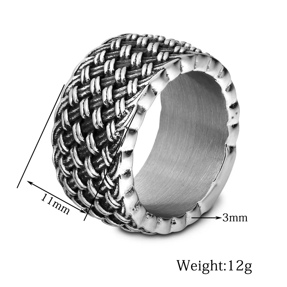 Fashion Gothic Weave Ring Punk Style Stainless Steel Jewelry 11mm Wide Mens Ring Dropshipping