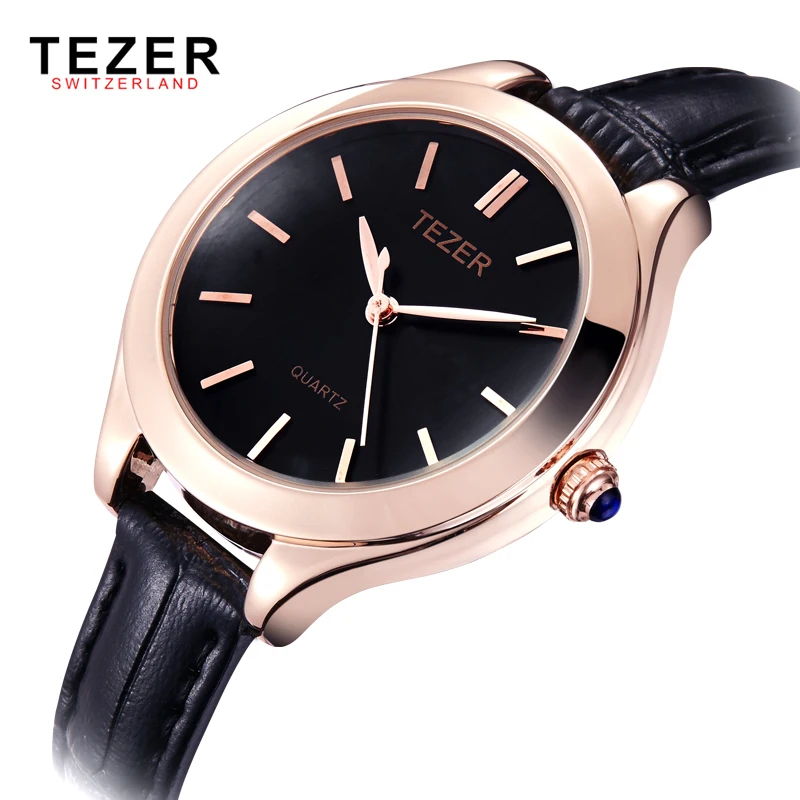 

2016 New TEZER Quartz-Watch Women Leather Band Watches Fashion Simple Ladies Rose Gold Wristwatches Reloj Mujer Relogio Feminino