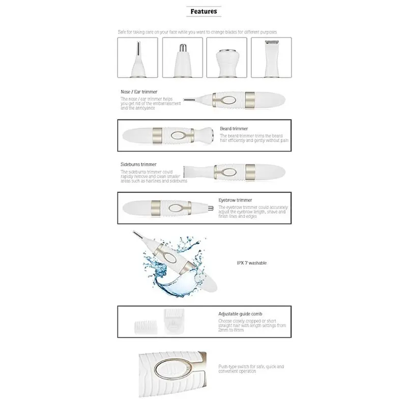 Kemei KM-PG500 4 in1 electricskun в носу и ушах, бороды бритва триммер для бровей машинка для стрижки шерсти у рождественские подарки