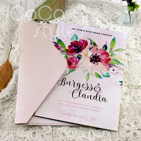  Cocostyles custom vintage gold foiling edge floral design invitation card with match envelope for g - 32890953833