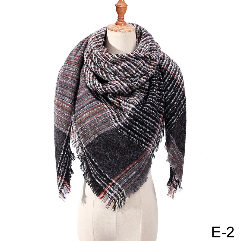 Новинка, весенне-зимний треугольный шарф для женщин, клетчатый теплый кашемировый шарф, женские шали, пашмины, Дамская бандана, обертывания, одеяло - Color: B