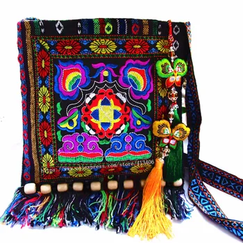 

Free shipping fees Vintage Hmong Tribal Ethnic Thai Indian Boho shoulder bag message bag handmade embroidery Tapestry SYS-005G
