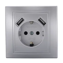 Настенная розетка usb,, двойной USB порт для зарядки, 5 В, 2 А, настенное зарядное устройство, адаптер, европейская розетка с usb разъемом питания, Серебряный LZ-19