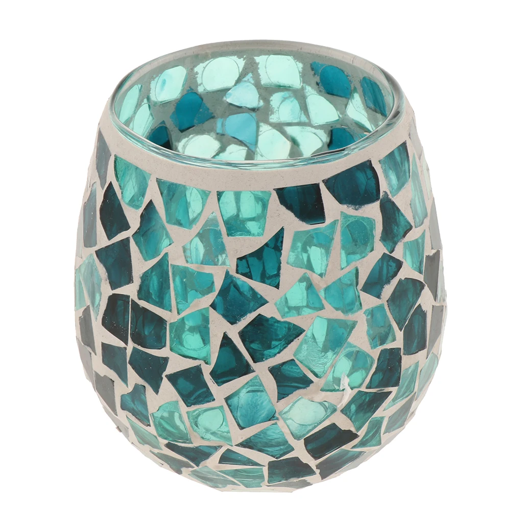 European Glass Mosaic Candle Holder Tea Light Candelabrum Mood Light Holder Case Tabletop Ornament Candlestick Home Desk Decor