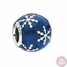 925 стерлингового серебра Wintry Delight бусины с темно-синей эмалью DIY Fit PANDORA Подвески для женщин Изготовление ювелирных изделий FL640