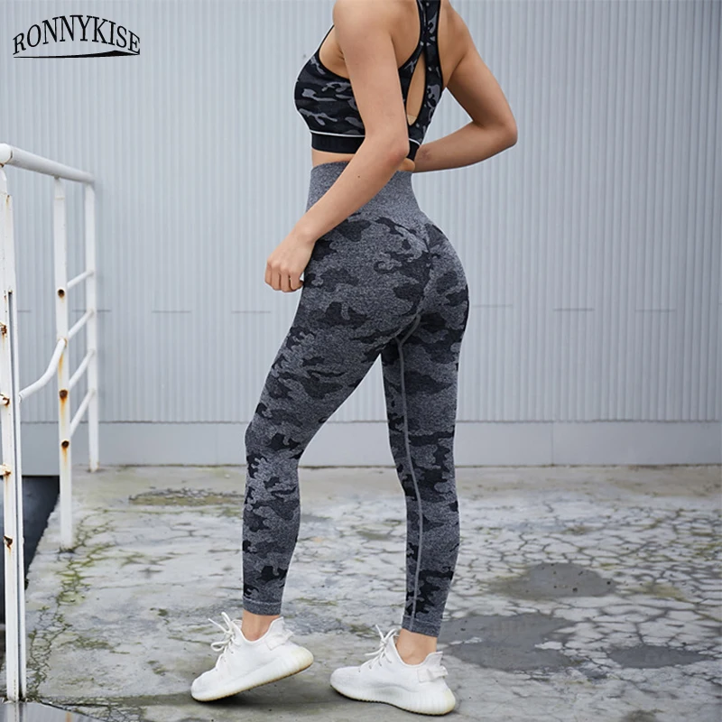 

RONNYKISE Women's Fashion Camouflage Quick-drying Long Pants Fitness Running High Elastic Bodybuilding Pants