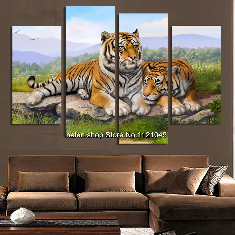 

Diy Diamond Painting Kit Square Rhinestones Cross Stitch Kit Diamond Embroidery Mosaic tiger Needlework 4pcs/set VS253