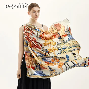 

[BAOSHIDI ]100% Silk Scarf,16m/m 106*106cm Infinity Square Scarves,Hand Rolled,Top quality Fashion pure natural silk scarf Women