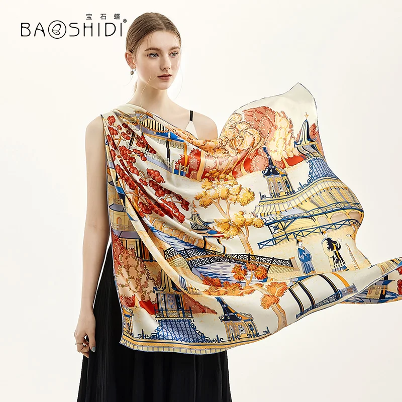 

[BAOSHIDI ]100% Silk Scarf,16m/m 106*106cm Infinity Square Scarves,Hand Rolled,Top quality Fashion pure natural silk scarf Women