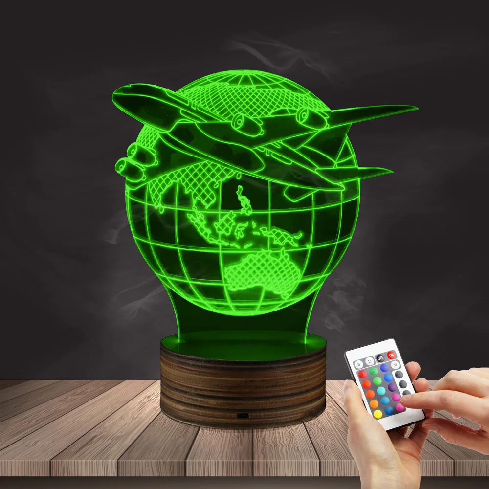 

1Piece Aviation Aircraft Globe Earth 3D Illusion Indoor Lamp Remote Contolled 3D Visual Acrylic LED Desk Lamp Kids Gift