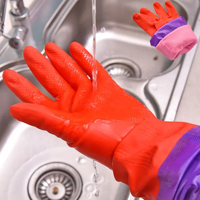 keep warm long sleeve rubber gloves red kitchen wash