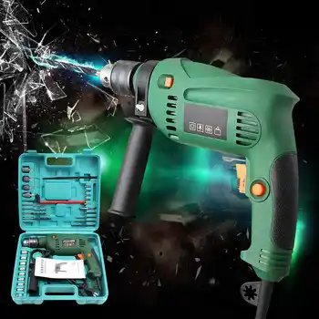 

220V 1580w Power Corded Drill Kit Electric Metal Chuck V/Speed Forward Reverse With Mini Drill Grinding Wheel Hand Tools