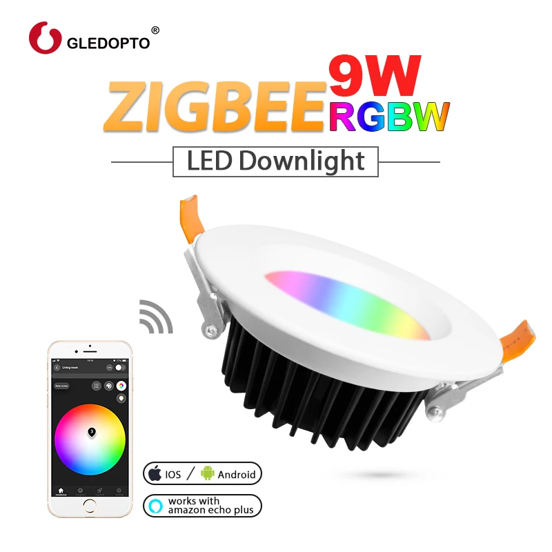 GLEDOPTO ZIGBEE ZLL smart 9W LED RGBW RGB downlight APP controller with Amazon plus LED bulb rgb