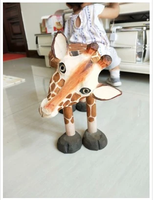 Hand-Carved Solid Wood Giraffe Shoes Stool Ornaments Seat Animal Shaped Wooden Chair for Baby Kids 1-4 Years Designer Furniture Hand-Carved Solid Wood Giraffe Shoes Stool Ornaments Seat Animal Shaped Wooden Chair for Baby Kids 1-4 Years Designer Furniture