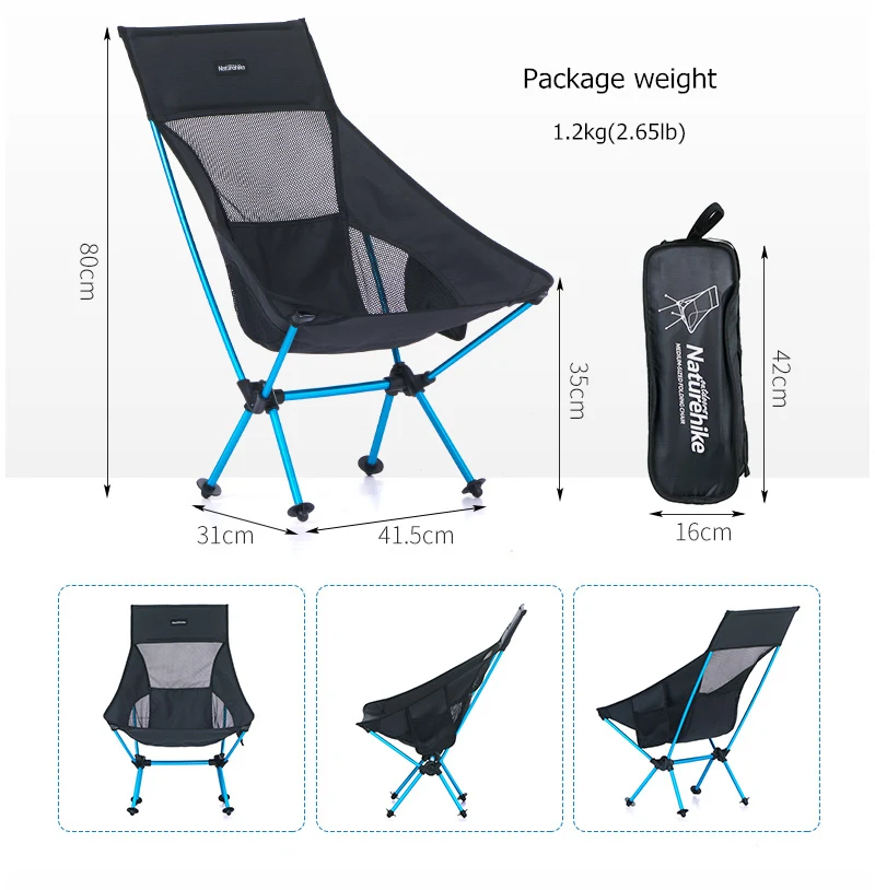  Naturehike Portable Lightweight Folding Camping Chair Outdoor High Back Picnic Chair Fishing Backpa