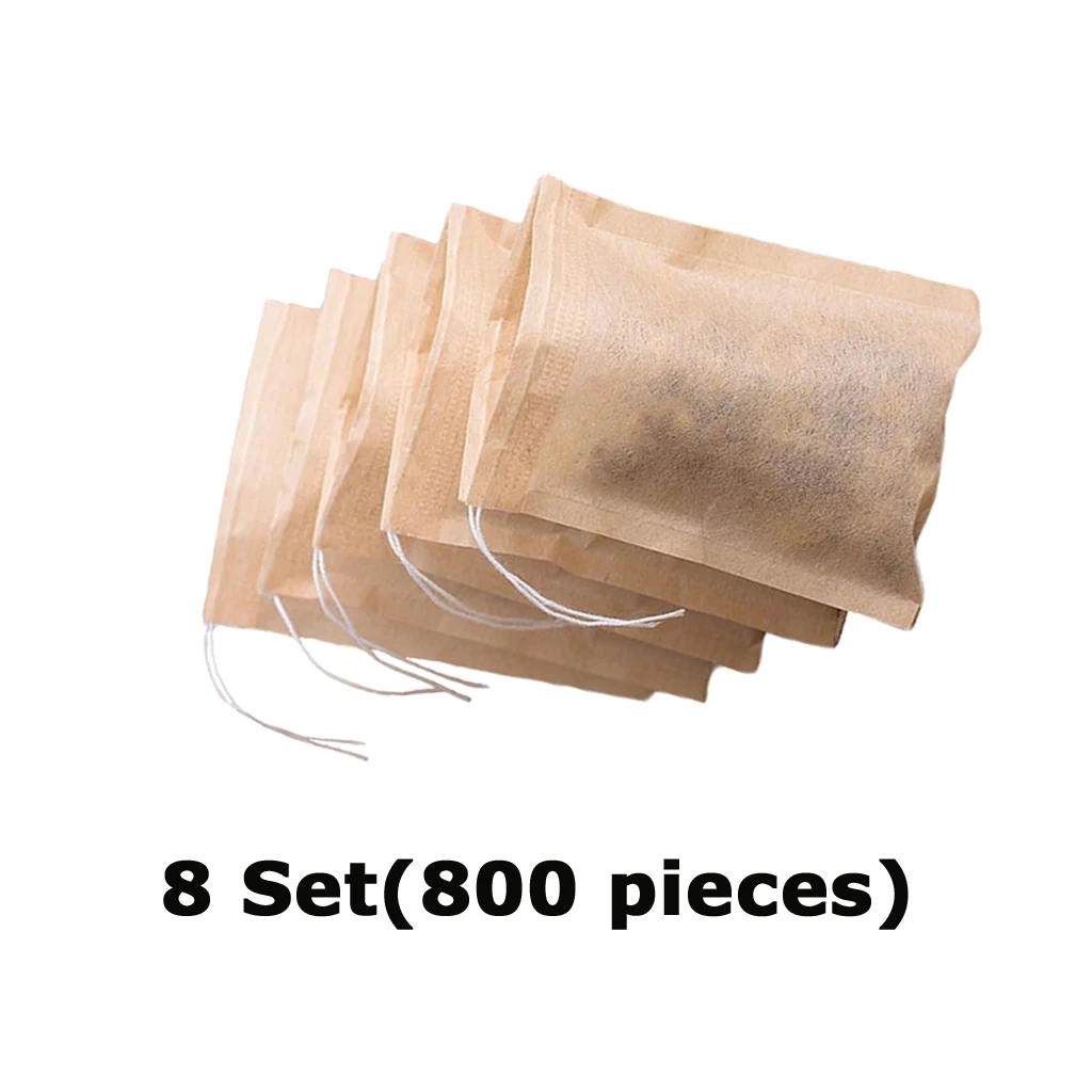 8 Set (800 Pcs) Empty Tea Filter Bag for Loose Leaf Herbs Teas Cotton Drawstring Seal Filters (Natural Color,7x5cm )