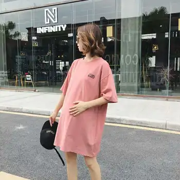 

Maternity summer dress T-shirt medium long top short sleeve T-shirt loose cotton skirt fashion 2019 new style