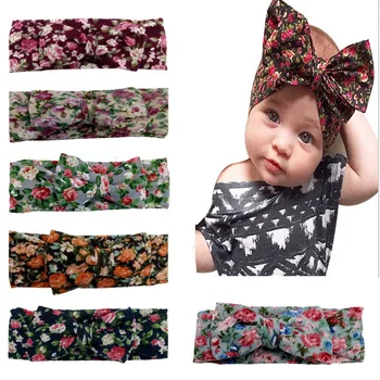 

DHL 500PCS Floral Headband Children Girls Bow Knot Headbands Elastic Hairband Soft Turban Headwrap Rabbit Ears Hair Accessories