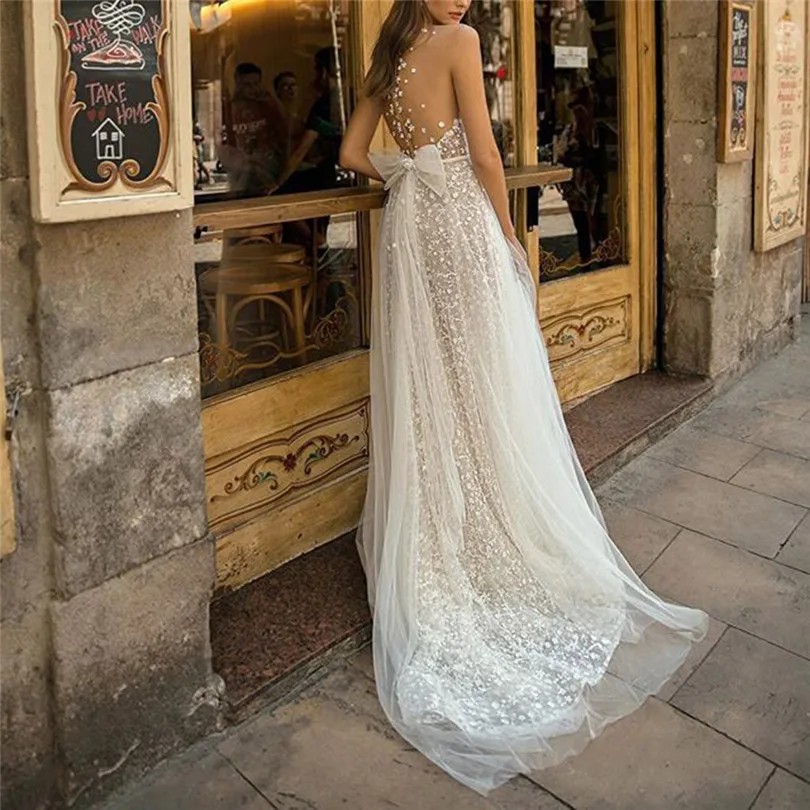  Women Summer Dress Boho Sexy V Neck Elegant Evening Party Sling Cross Wedding Casual Lace Dress Long Dresses #4A22 (8)