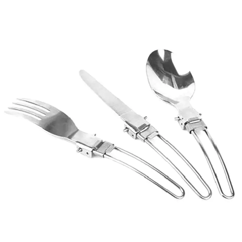 Al aire libre portátil plegable Vajilla Acero inoxidable Tenedores y cuchara Utensilios de cocina picnic camping Kits de viaje