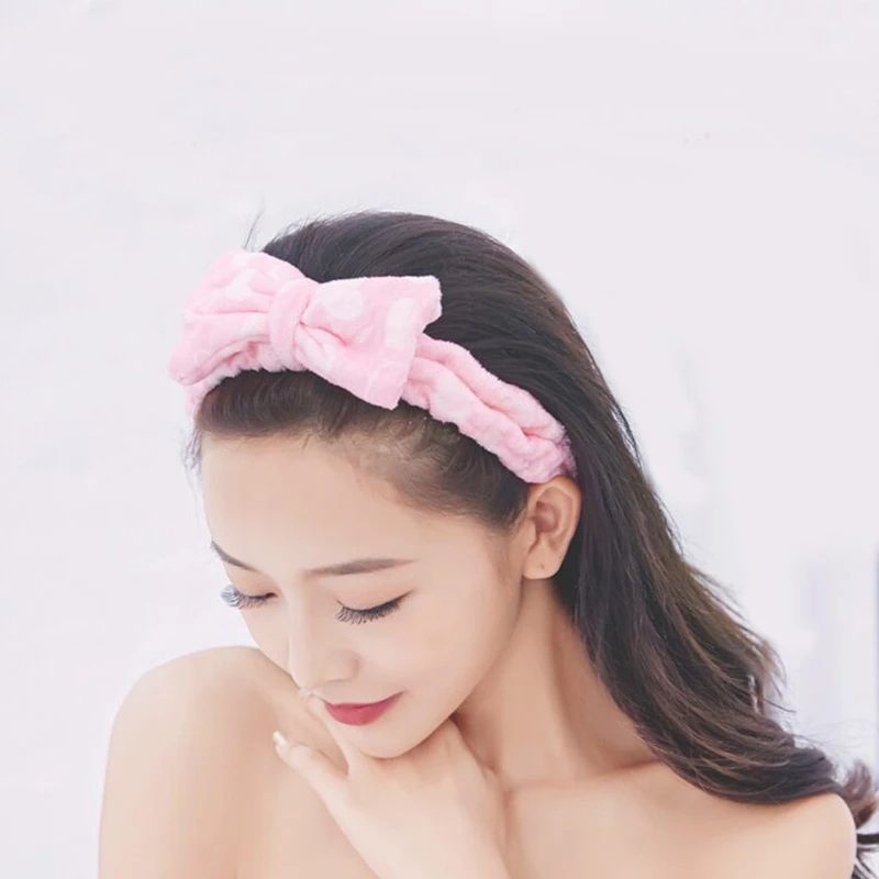 EHEH Lady Cute Bow Hairband Dot Point Headband Absorbent Washing Face SPA Mask Bathing Accessories Elastic Hair Holder