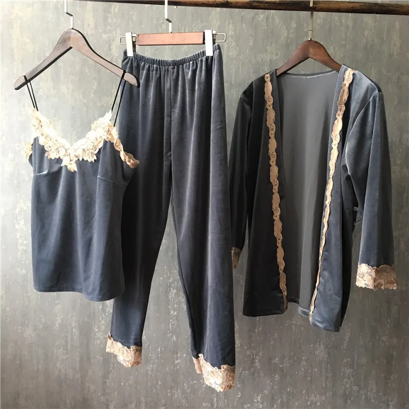 Пижамные комплекты женские кружевные лоскутные Дамские элегантные тонкие гладкие мягкие пижамы с v-образным вырезом Женская одежда для сна штаны длиной до лодыжки с длинным рукавом