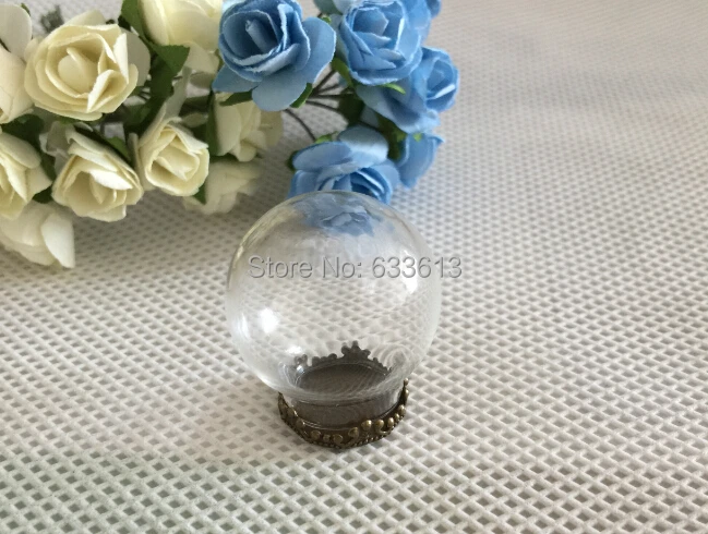 

SALE Free ship !NEW 25*15mm glass globe bubble with bronze base setting glass ball cover vials DIY glass vial pandent jewelry