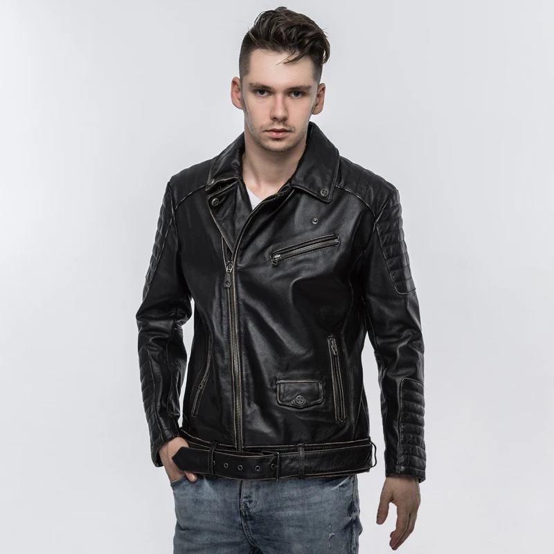 HARLEY DAMSON Vintage Black Men Motorcycle Leather Jacket Diagonal