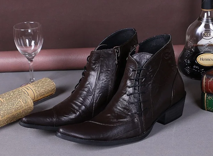 Г. мужские ботильоны на высоком каблуке с ремешком из натуральной кожи полуботинки в британском стиле для мужчин кофейного цвета, повседневные мужские ботинки с острым носком