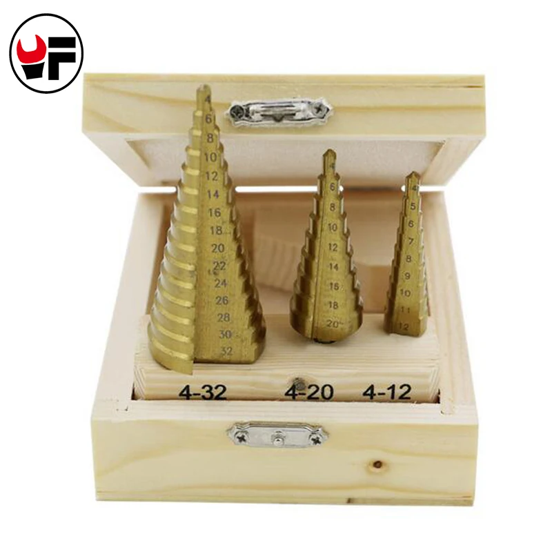 

3PCS 4-12/20/32 HSS Power Drills Spiral Flute step Drill Bit Set Titanium Corn Drill Hole Cutter Cut Tool HHDZ138